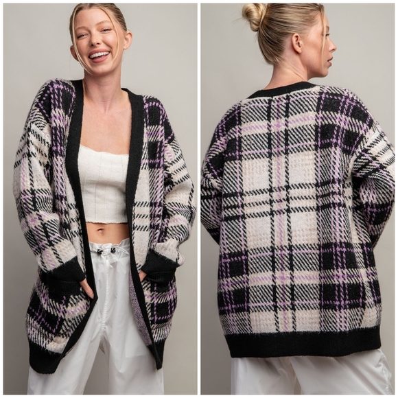 ee:some Cozy Chic Black Plaid Cardigan - Picture 8 of 14